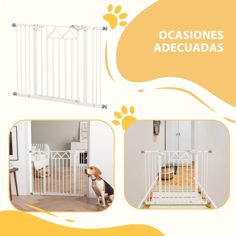 PawHut Barrera para Perros Extensible con Cierre Automático y Sistema de Doble Bloqueo 74-100x76 cm Blanco