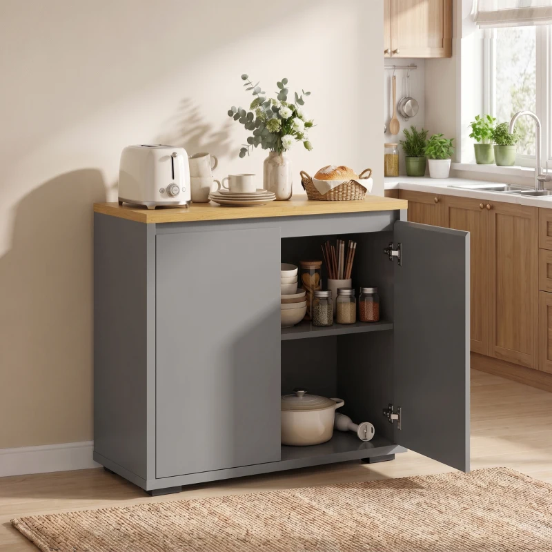 HOMCOM Kitchen Sideboard, Storage Cabinet with Double Doors and Adjustable Shelf for Living Room, Entryway, Grey