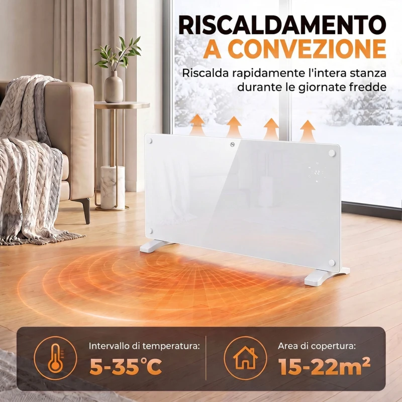 HOMCOM Stufa Elettrica 2000W Termoconvettore da Parete e Terra, Compatibile con Alexa e Google Home, Bianco