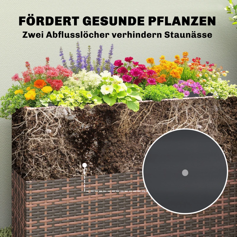 Outsunny Hochbeet mit verstellbaren Füßen, Rattan Blumenkasten mit herausnehmbarem Einsatz für Terrasse und Balkon, Braun