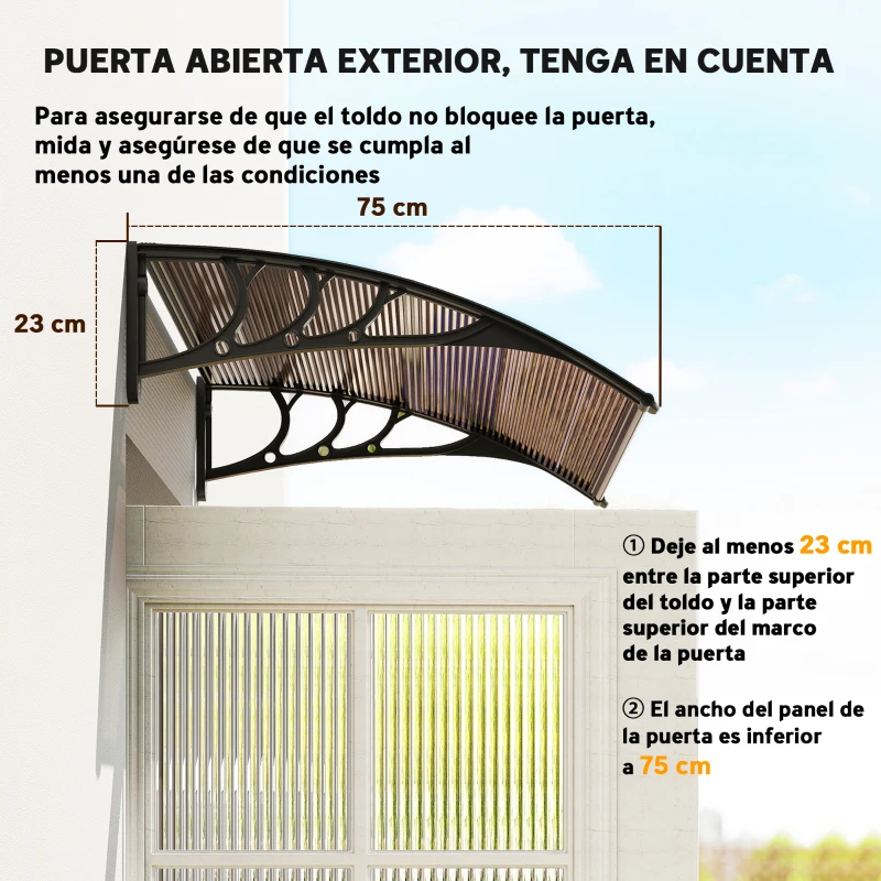 Outsunny Marquesina Exterior para Puerta y Ventana 75x100 cm contra Sol y Lluvia con Soporte de Aleación de Aluminio Marrón