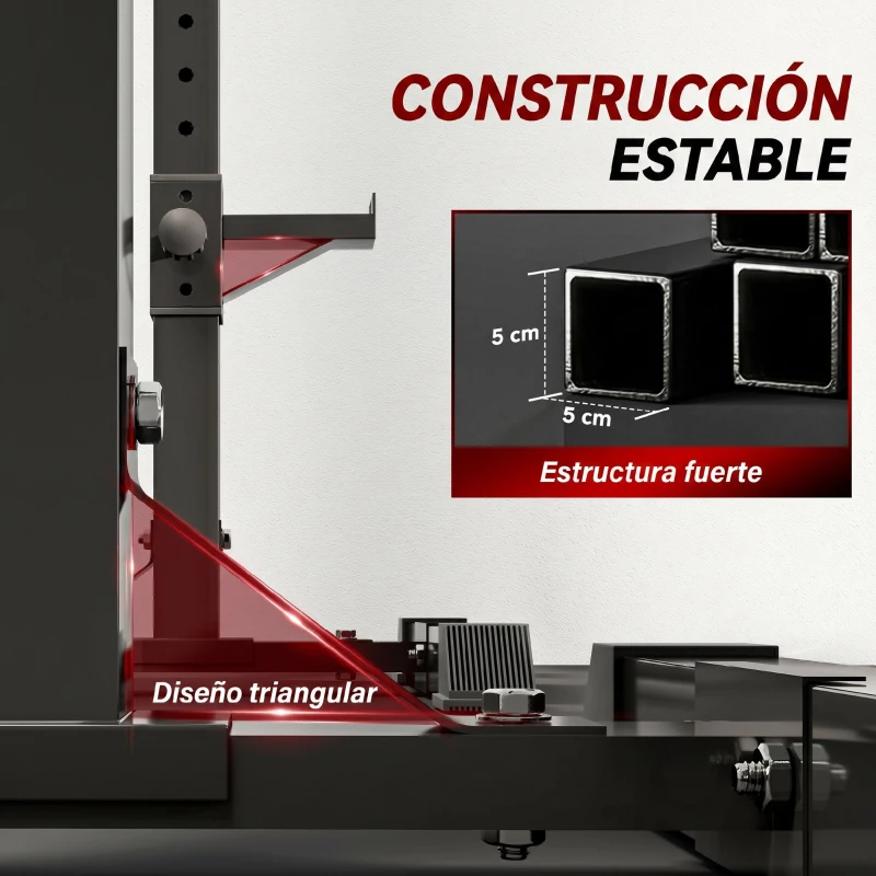 HOMCOM Soporte Barras Pesas de Acero con Altura Ajustable en 12 Niveles Carga Máx. 150 kg 50x49x124-154 cm Negro
