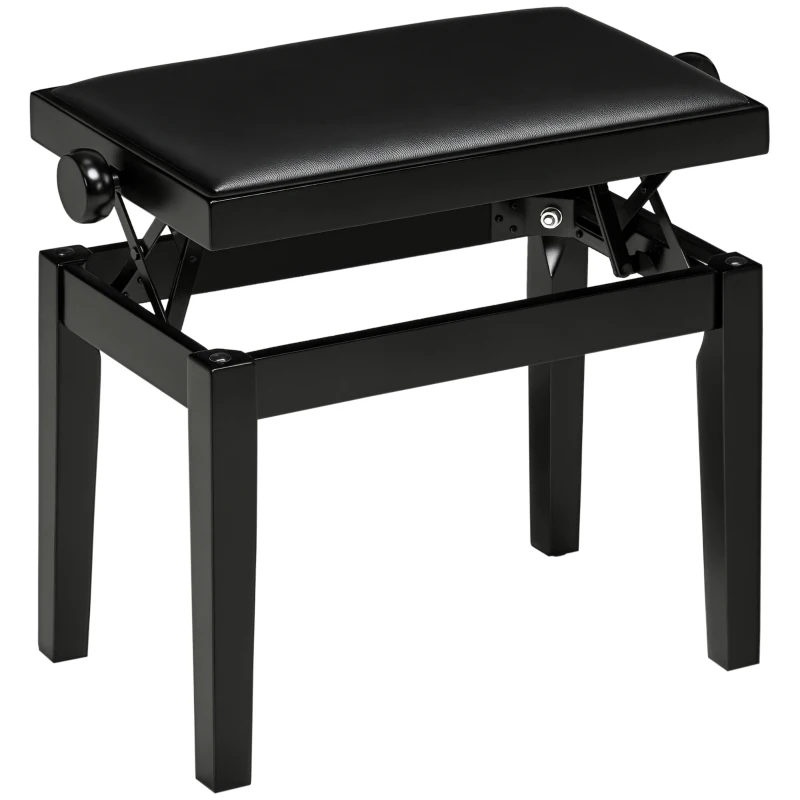 HOMCOM pianobank, pianostoel, in hoogte verstelbaar, elegant hoogglans, synthetisch leer+rubberhout, zwart, 63 x 33 x 56 cm(m-10)