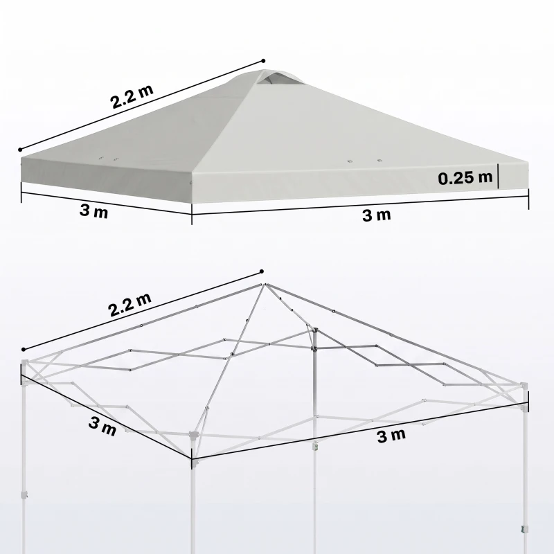 Outsunny Gazebo Roof Replacement UV50+ Waterproof Pop Up Canopy Cover with 8 Drainage Holes 3 x 3 m White