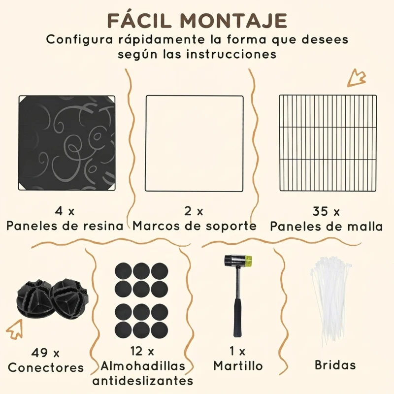 PawHut Valla Metálica para Mascotas de 39 Paneles Jaula para Cobayas Erizo DIY 2 Niveles 140x70x105 cm Negro