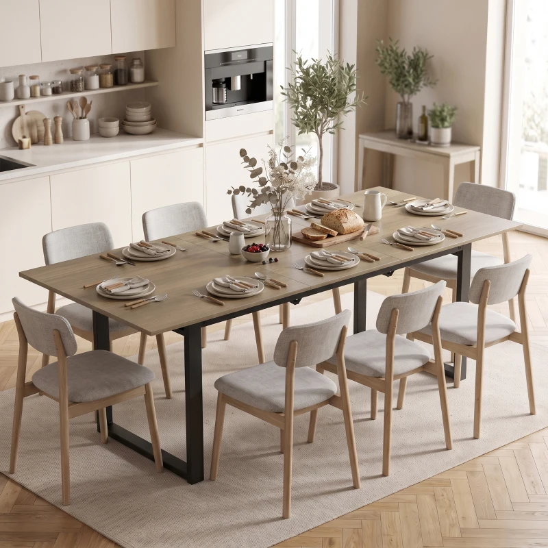 HOMCOM Mesa de Jantar Extensível 140-180 cm para 6-8 Pessoas Retangular com Design Industrial e Estrutura em Aço Castanho