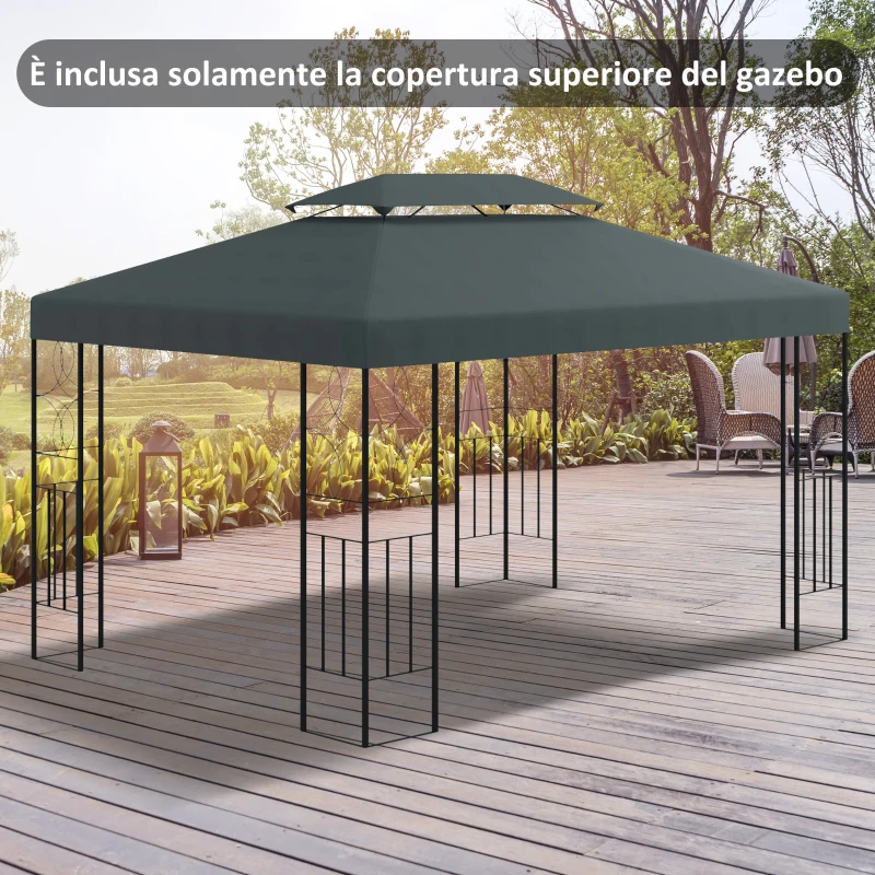 Outsunny Copertura per Gazebo 4x3 m a 2 Livelli in Poliestere con Cinghie e 10 Fori di Drenaggio, Grigio Antracite