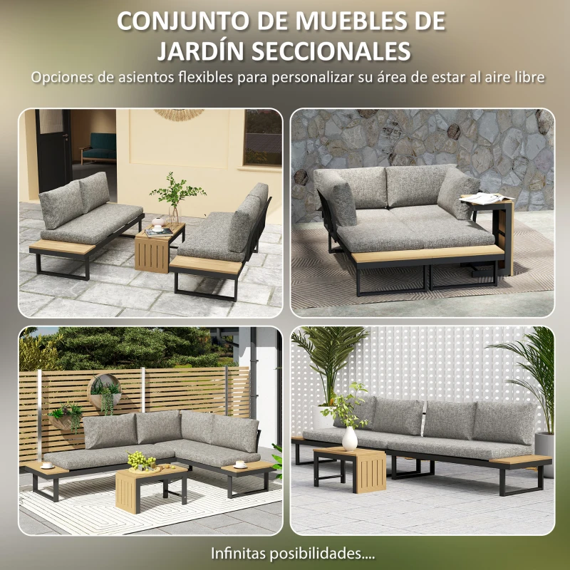 Outsunny Conjunto de Muebles de Jardín con 2 Sofás de 2 Plazas Mesa de Centro y Cojines Gruesos para Exterior Gris Claro