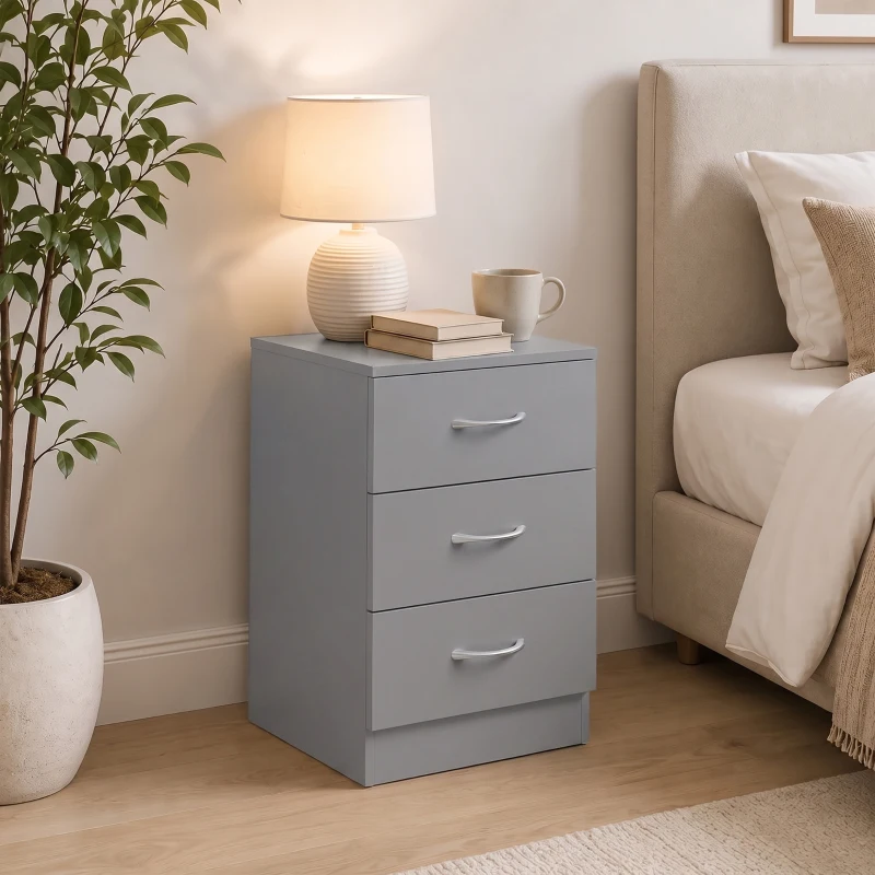 HOMCOM Three-Drawer Simple Bedside Table - Grey