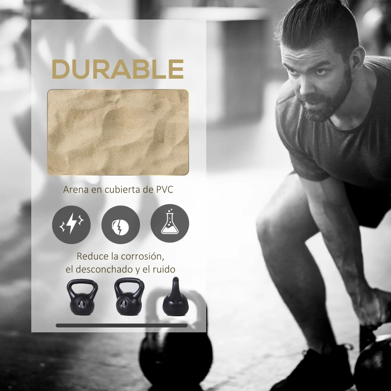 HOMCOM Pesa Rusa de 8 kg Kettlebell Relleno de Arena con Mango Ancho Antideslizante para Entrenamiento 22x17x24 cm Negro