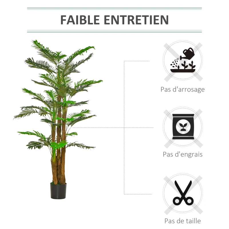 Outsunny Palmier Artificiel H.1,85 m Arbre Artificiel Tronc Branches Lichen Feuilles Grand réalisme Pot Inclus