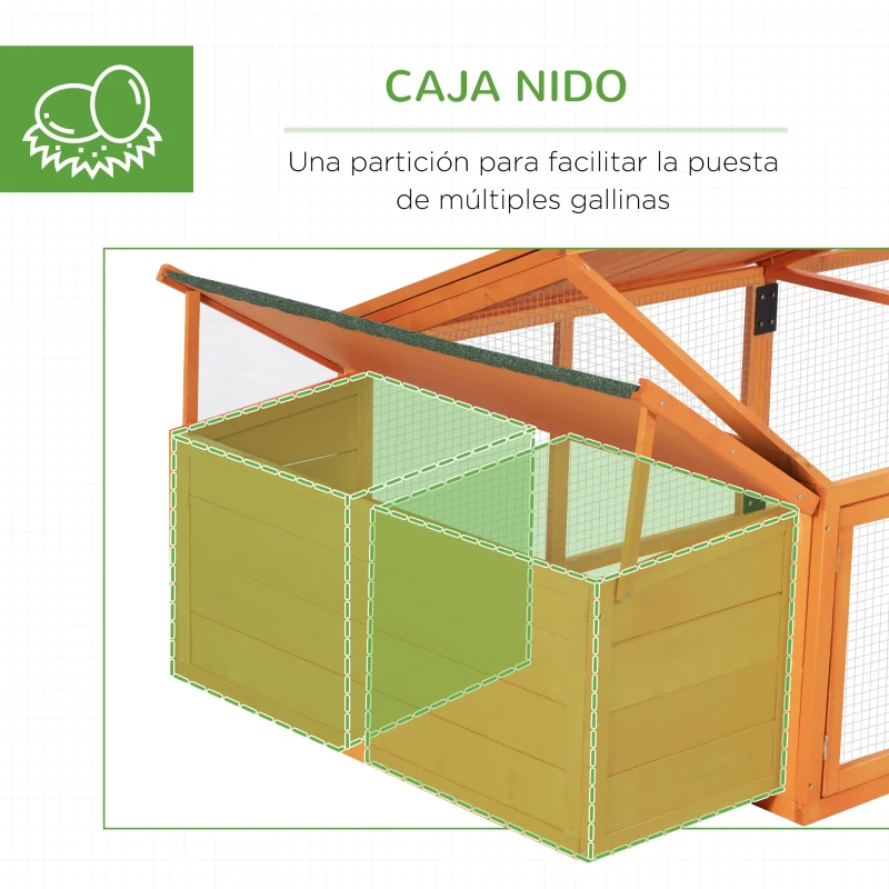 PawHut Gallinero de Madera Grande de Exterior para 4-8 Gallinas con Techo Abatible y Nido 240x112,5x76 cm Natural