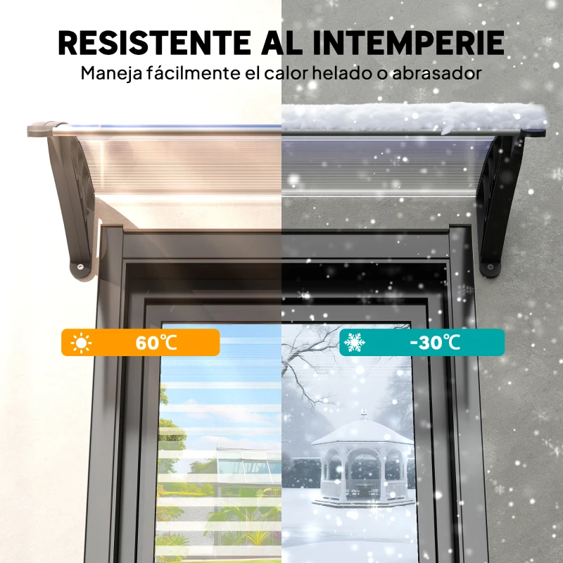 Outsunny Marquesina Exterior para Puerta y Ventana 75x100 cm contra Sol y Lluvia con Soporte de Aleación de Aluminio Transparente