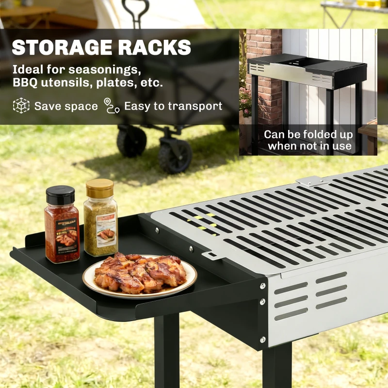 Outsunny BBQ Rotisserie Grill Roaster Charcoal Spit Roasting Machine for Chicken Turkey with 3-Level Grill Grate, Side Shelves