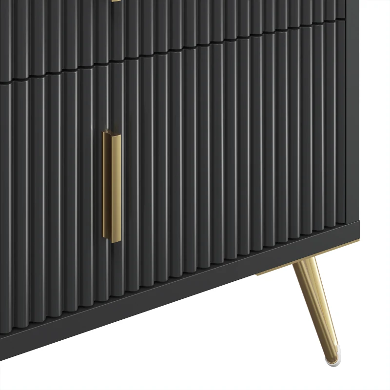 HOMCOM Modern 3-Drawer Dresser, Fluted Bedroom Dresser Chest of Drawers with Metal Legs and Steel Handles for Bedroom, Black