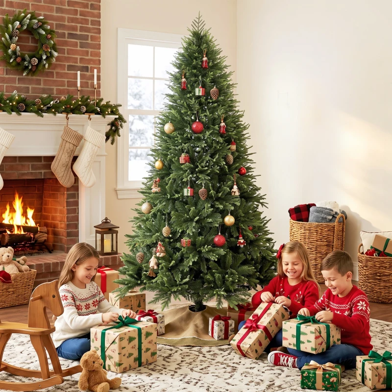 HOMCOM 6ft Artificial Christmas Tree, Hinged Xmas Tree with Realistic 751 PE & PVC Branch Tips, Fir Wood Base, Green