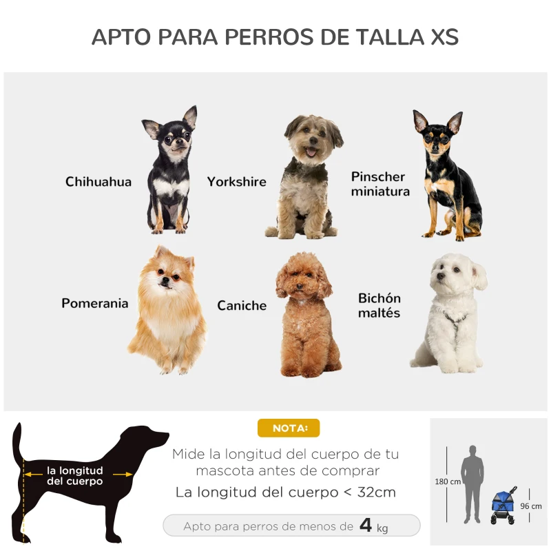 PawHut Carrito para Perros Pequeños con Ruedas Universales Cesta de Almacenaje Correas de Seguridad y Ventanas 67x45x96 cm Azul
