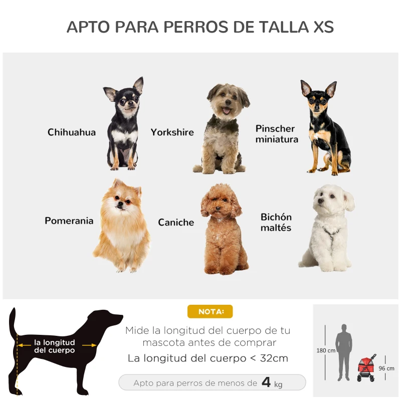 PawHut Carrito para Perros Pequeños con Ruedas Universales Cesta de Almacenaje Correas de Seguridad y Ventanas 67x45x96 cm Rojo