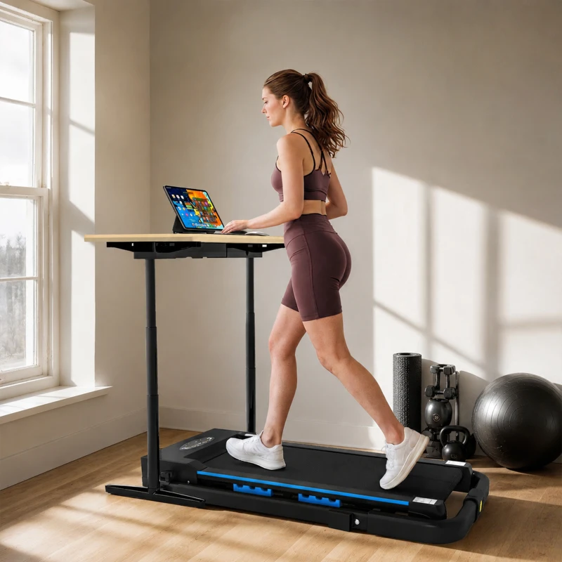 HOMCOM Folding Motorised Home Treadmill Walking Machine with LCD Monitor, Blue