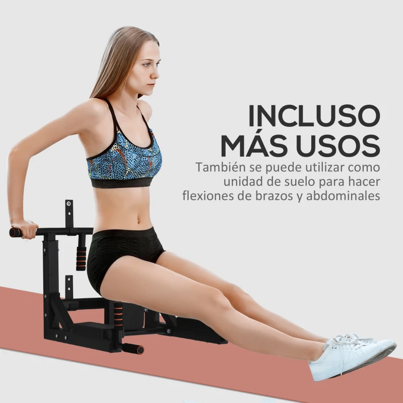 HOMCOM Barra de Dominadas de Pared con Almohadillas Barra de Pull Up de Acero Multifuncional para Fitness Entrenamiento en Casa Adultos Carga Máx. 120 kg 93x72x48 cm Negro