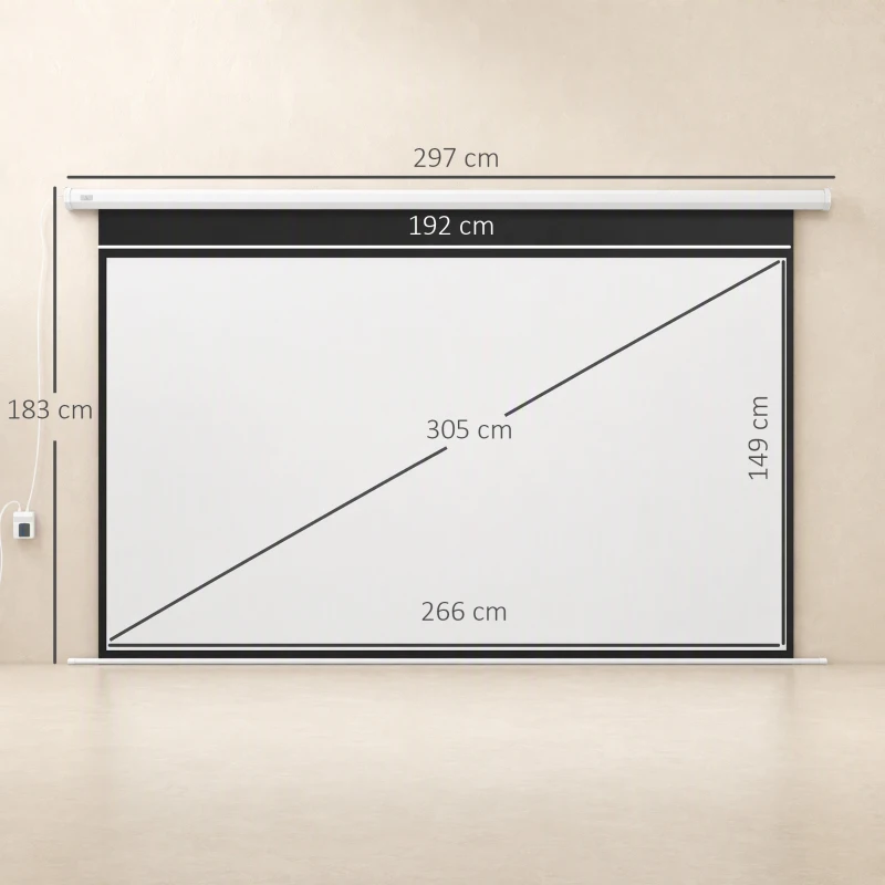 HOMCOM Ecran de Proiecție Motorizat 120" 16:9 cu Telecomandă, Montare pe Perete și Tavan, Alb