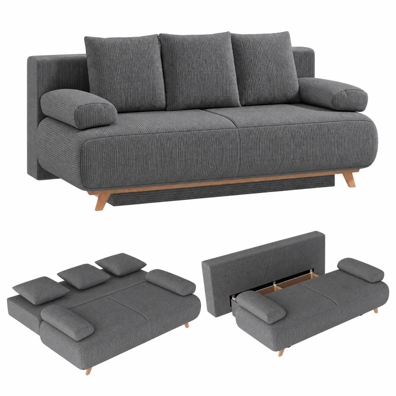HOMCOM Slaapbank met verstelbare rugleuning, bedfunctie, verborgen opbergruimte en cordbekleding, grijs