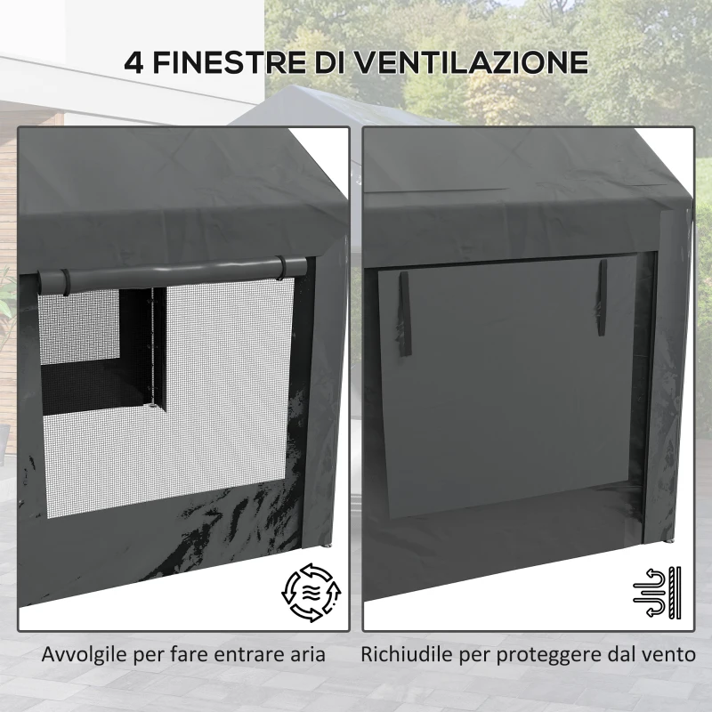 Outsunny Gazebo per Auto e Feste con Altezza Regolabile, 4 Porte e 4 Finestre, 6x3m Grigio Scuro