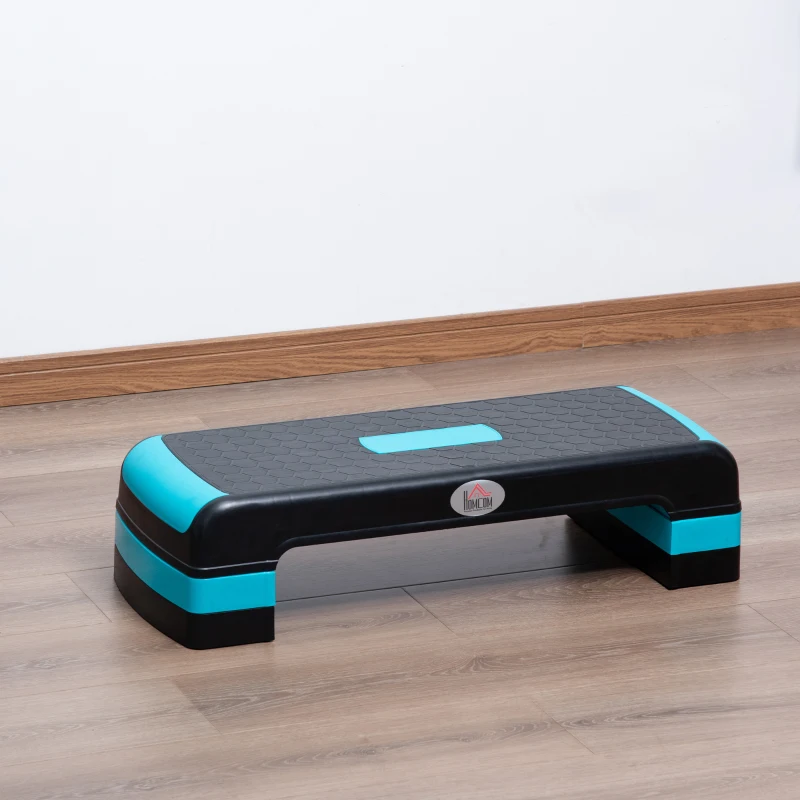 HOMCOM Plataforma Step para Deporte y Gimnasia con Altura Regulable en 10/15/20 cm Carga 150 kg 78x28x20 cm Azul y Negro