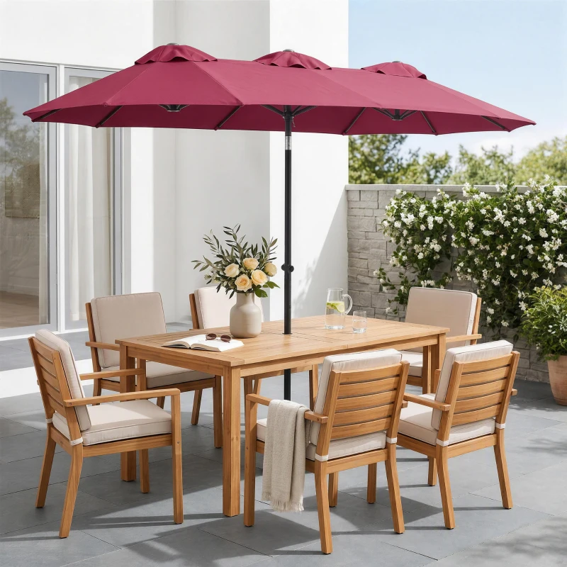 Outsunny Ombrellone da Giardino Doppio Inclinabile con Apertura a Manovella, 295x152x222cm, Rosso