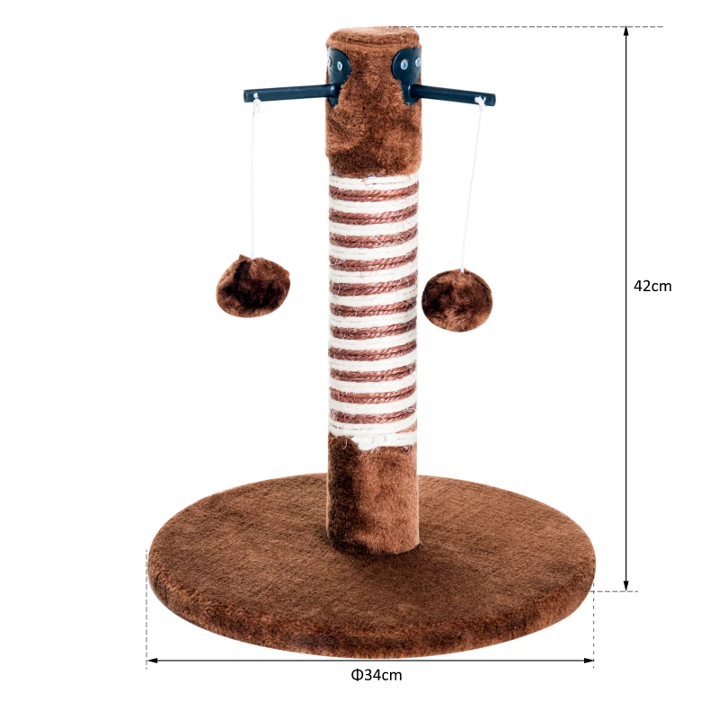 PawHut Poste Rascador para Gato Rascador Árbol para Arañar 3 Bolas de Juego Cubierta de Felpa Sisal Natural 34x34x42cm Marrón