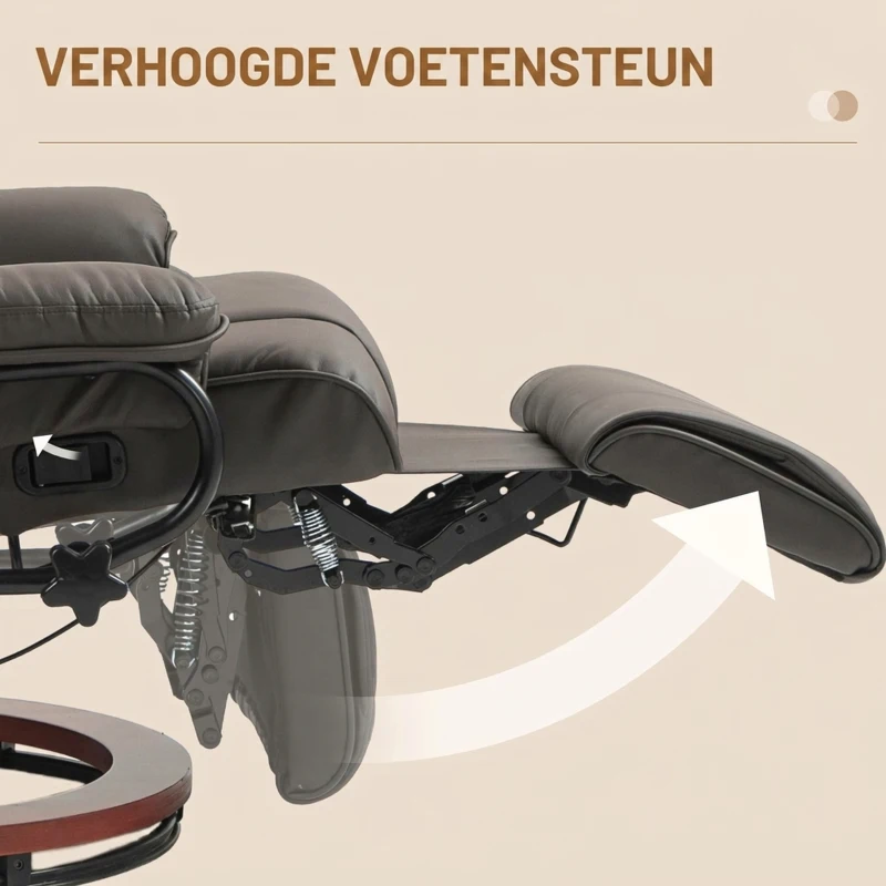 HOMCOM Draaibare Relaxfauteuil met Ligfunctie, tot 150 kg, Kunstleer, Bruin(m-5)