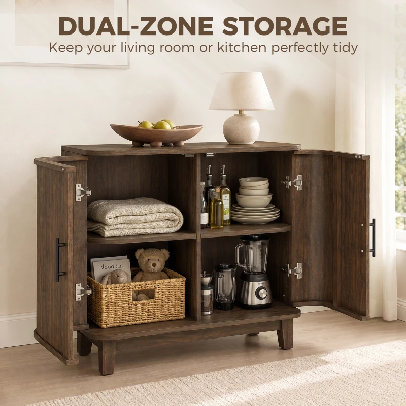 HOMCOM Sideboard Buffet Cabinet, Storage Cabinet with 2 Curved Doors, Adjustable Shelf and Legs for Dining Room, Dark Walnut