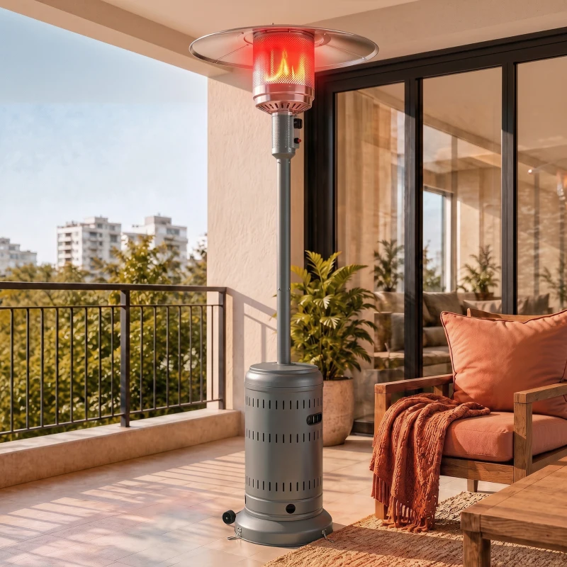 Outsunny Chauffage Extérieur Terrasse Portable 13 kW, Niveaux de Chauffe Réglables, Protection Anti-Basculement, 82x82x223cm Gris