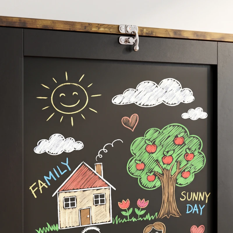 HOMCOM Folding Wall-Mounted Drop-Leaf Table, Convertible Wall Table With Chalkboard and Storage Shelf, Rustic Brown