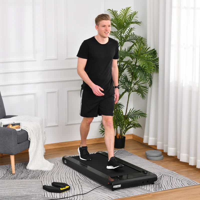 HOMCOM Cinta de Correr Eléctrica 1-6km/h Cinta de Andar Portátil con Pantalla LED Control Remoto Bluetooth Ruedas de Transporte para Casa Oficina 134x58x10 cm Negro