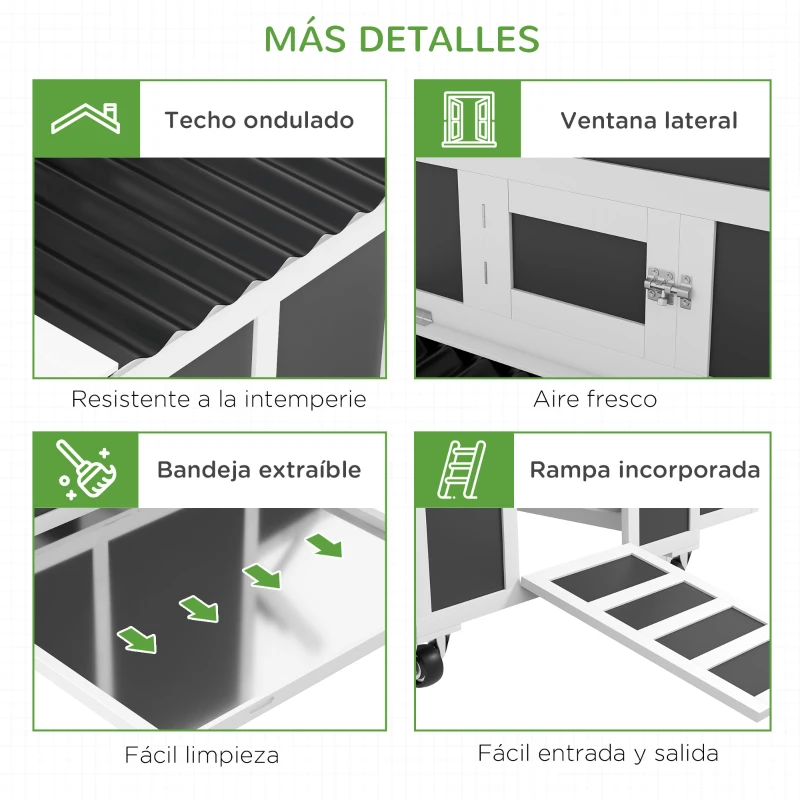 PawHut Gallinero para Exterior 147x93,5x89,5cm con Ventana Nido Bandeja Extraíble Perchas Jaula para 2-4 Gallinas Gris Oscuro