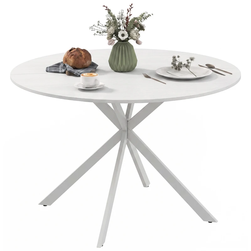 HOMCOM Masă rotundă de dining, stil industrial, cu picioare în cruce din oțel, Ø120x75 cm, albă
