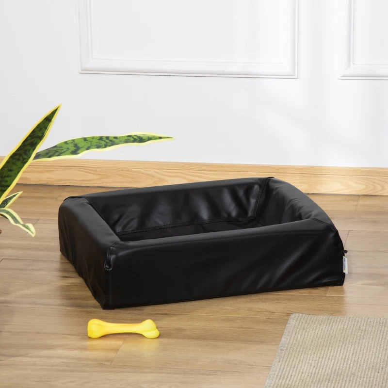 PawHut Colchón para Mascotas Tapizado en Cuero PU Acolchado de Espuma y Lavable con Cremallera 58x49x14,5 cm Negro
