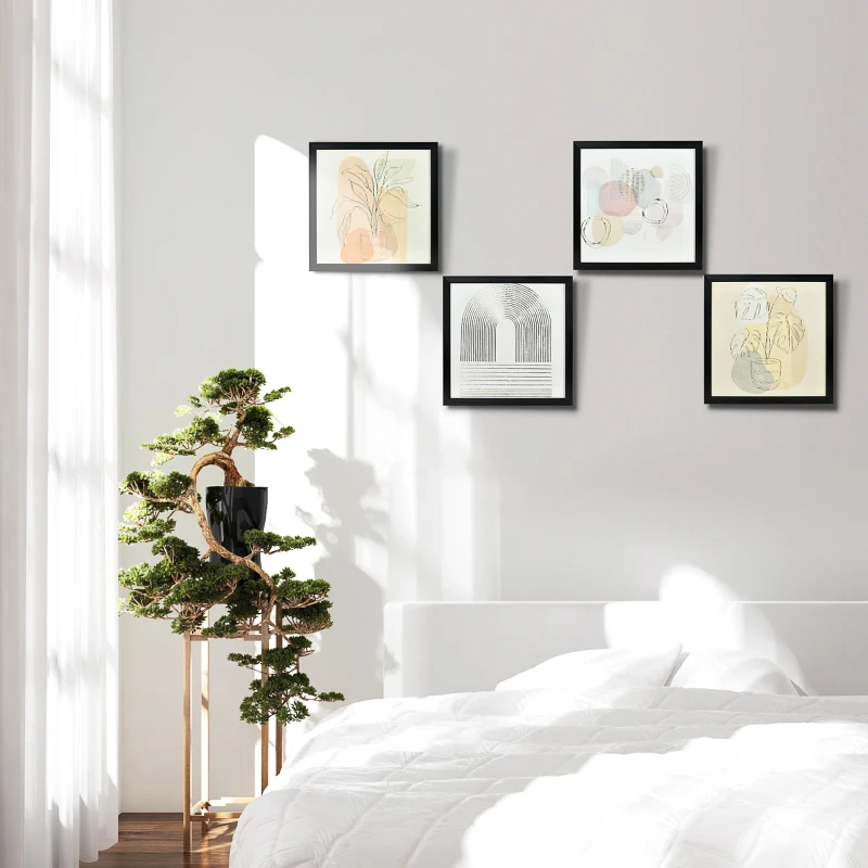 HOMCOM Set de 4 Cuadros en Lienzo de Pintura Abstracta Decoración Elegante para Dormitorio Salón 33x33 cm Multicolor