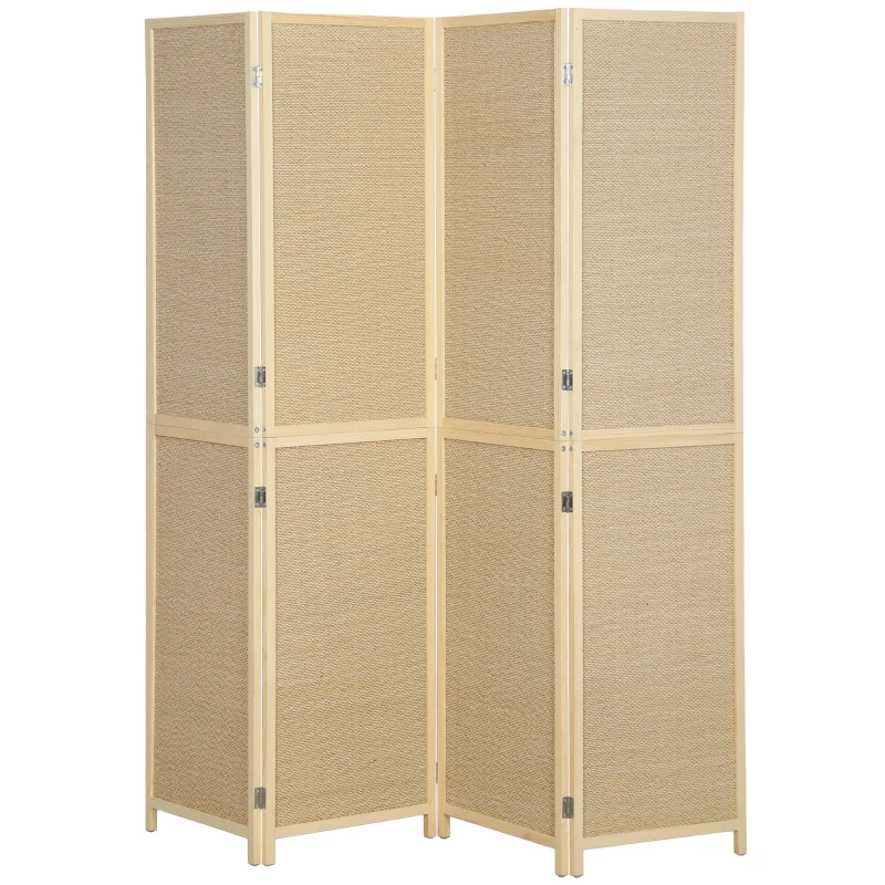 HOMCOM Biombo Interior em Bambu 4 Painéis 180x180cm, Separador de Ambiente Dobrável e Portátil, Estilo Boho, Madeira Natural