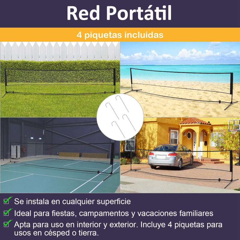 HOMCOM Red de Voleibol Tenis Bádminton 5 metros Altura Ajustable 94-158cm Plegable y Portátil con bolsa de transporte 500x60x94/158cm