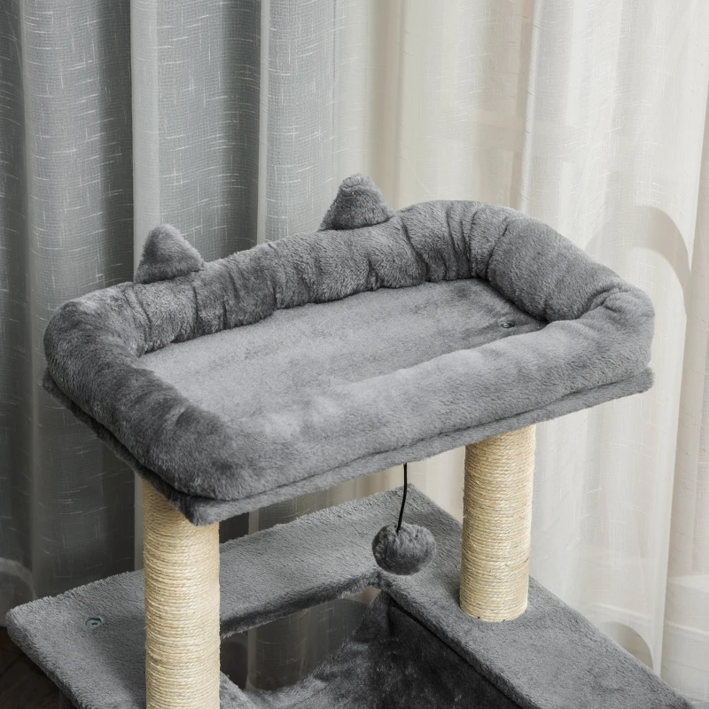 PawHut krabpaal 100 cm met hangmat speelboom kattengrot platforms klimboom kattenkrabpaal activiteit krabpaal pluche sisal grijs(m-8)