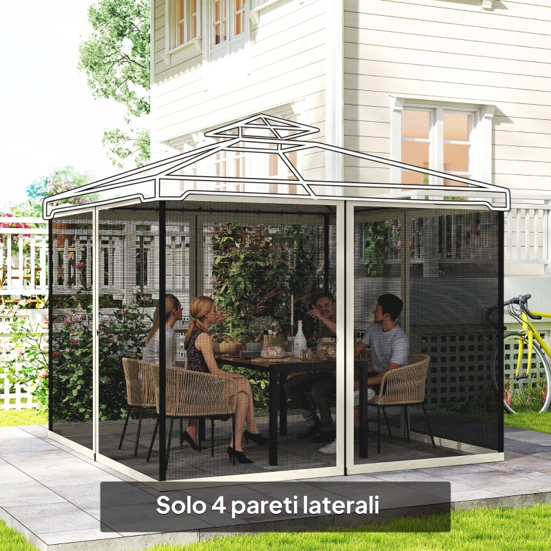 Outsunny Zanzariera per Gazebo Tende di Ricambio Universale con Cerniere, 302x207cm - Nero e Beige