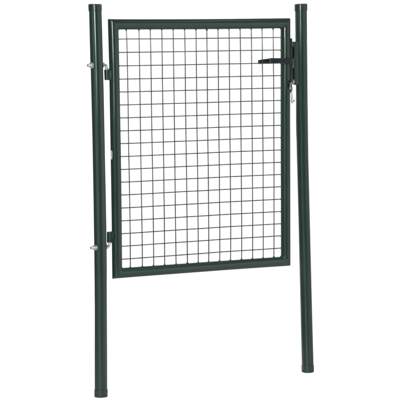HOMCOM Puerta Verja de Jardín de Acero con Cerradura Manija y 3 Llaves Puerta de Valla Cerca para Exterior Patio Terraza 97x150 cm Verde