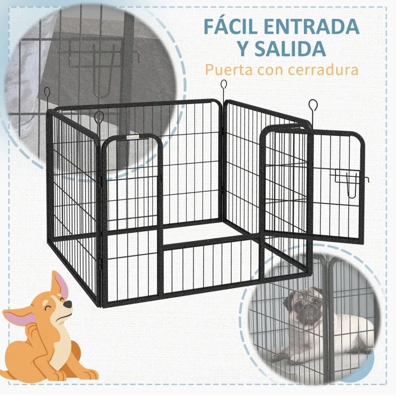 PawHut Parque para Perros de 4 Paneles Parque de Juegos Plegable para Mascotas para Exterior e Interior 82x82x60 cm Gris