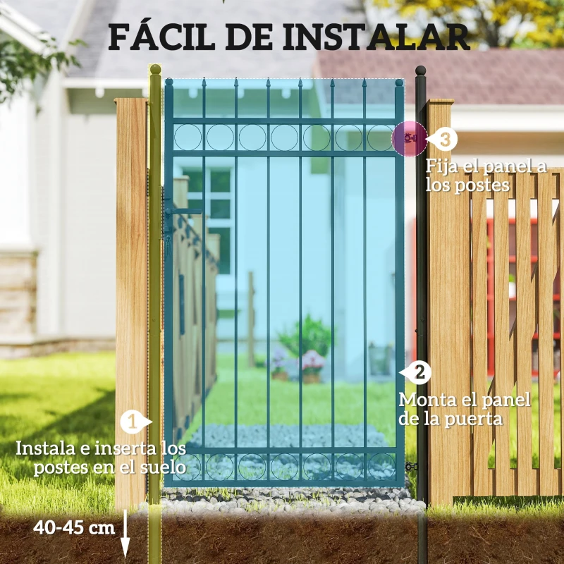 Outsunny Puerta de Jardín Metálica con Cerradura y Llaves de Acero Galvanizado Resistente a la Intemperie 147,5x89 cm Negro