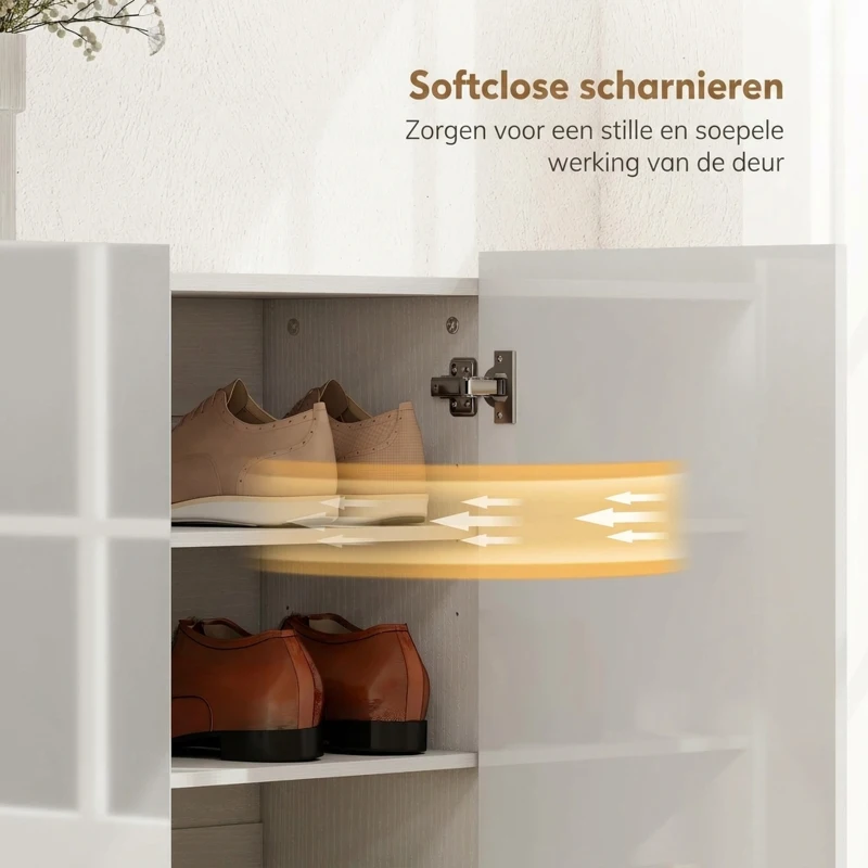 HOMCOM Schoenenkast met 10 planken voor 25-30 paar schoenen, soft-close deuren, wit