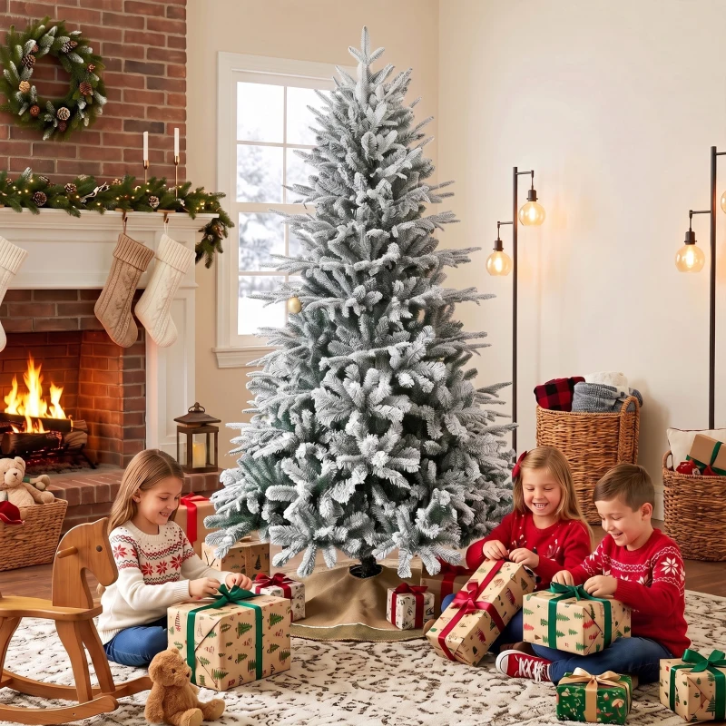HOMCOM Schneebeflockter Weihnachtsbaum 180 cm mit 1920 Spitzen, Klappsystem, künstlich, voll