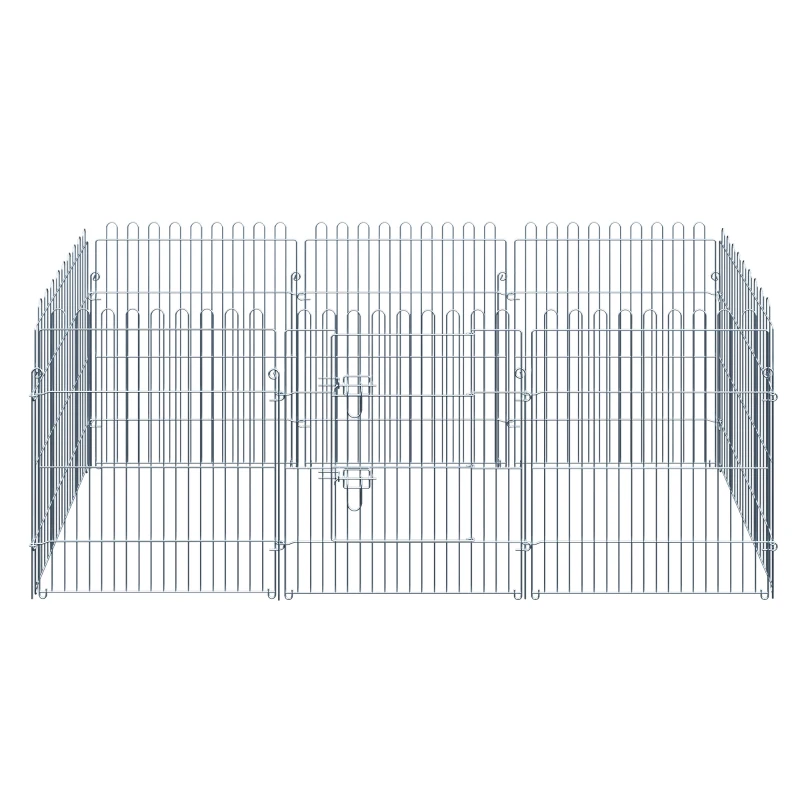 PawHut Vallas para Perros Plegables de 8 Piezas 63x76 cm con 1 Puerta y Marco de Acero para Jardín Patio Plata