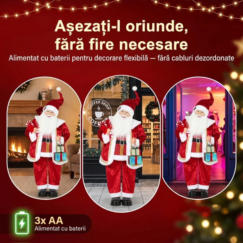 HOMCOM Moș Crăciun Animat cu Muzică și Dans 120 cm, Brațe Reglabile, Decor Crăciun Roșu